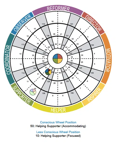 Insights Discovery conscious and unconscious wheel positions with numbered segments