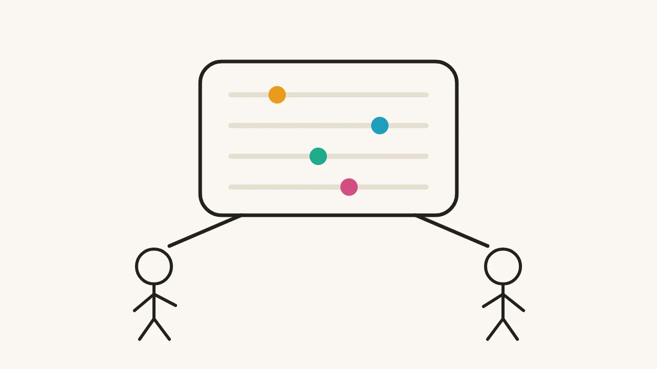 A large speech bubble containing four coloured preference sliders