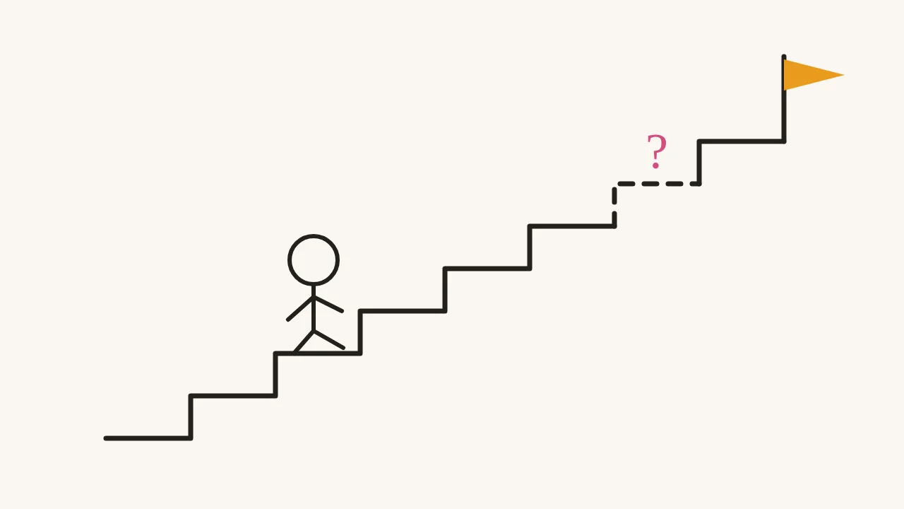 Eight ascending steps with a flag at the top and one step incomplete