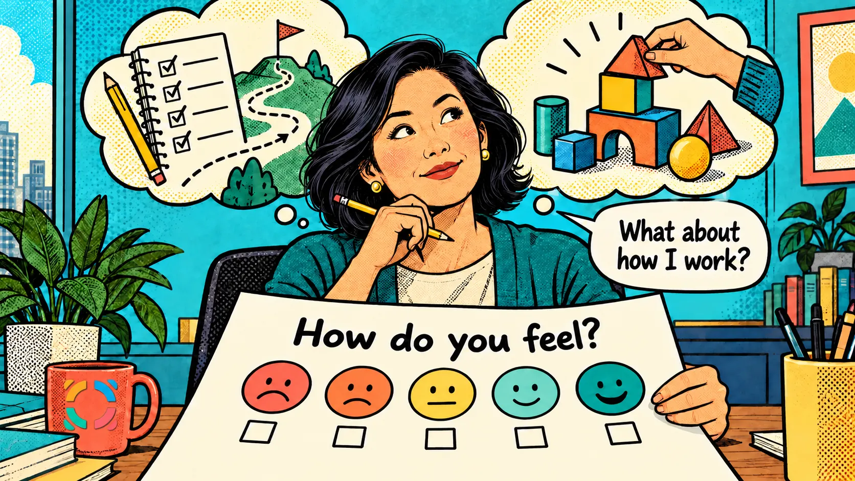 An employee considers how she works beyond an engagement survey about feelings.