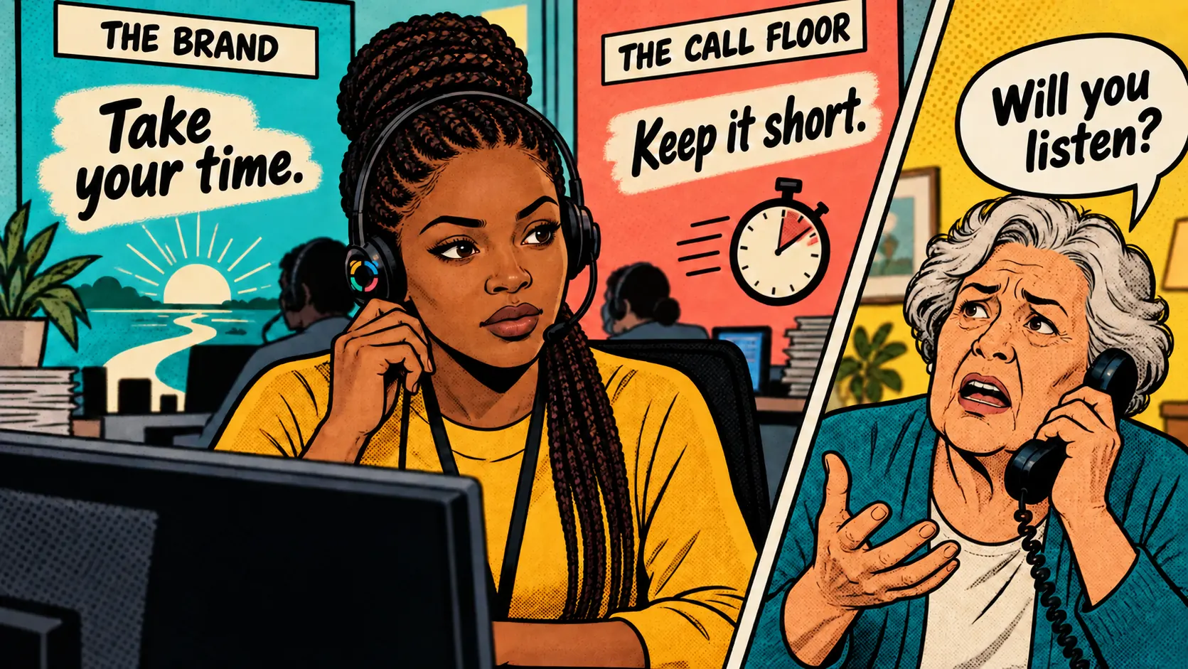 Whose culture does the customer experience; pop-art illustration.